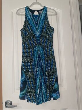 Danny & Nicole Blue and Black Geometric Fit and flare Dress Women's medium